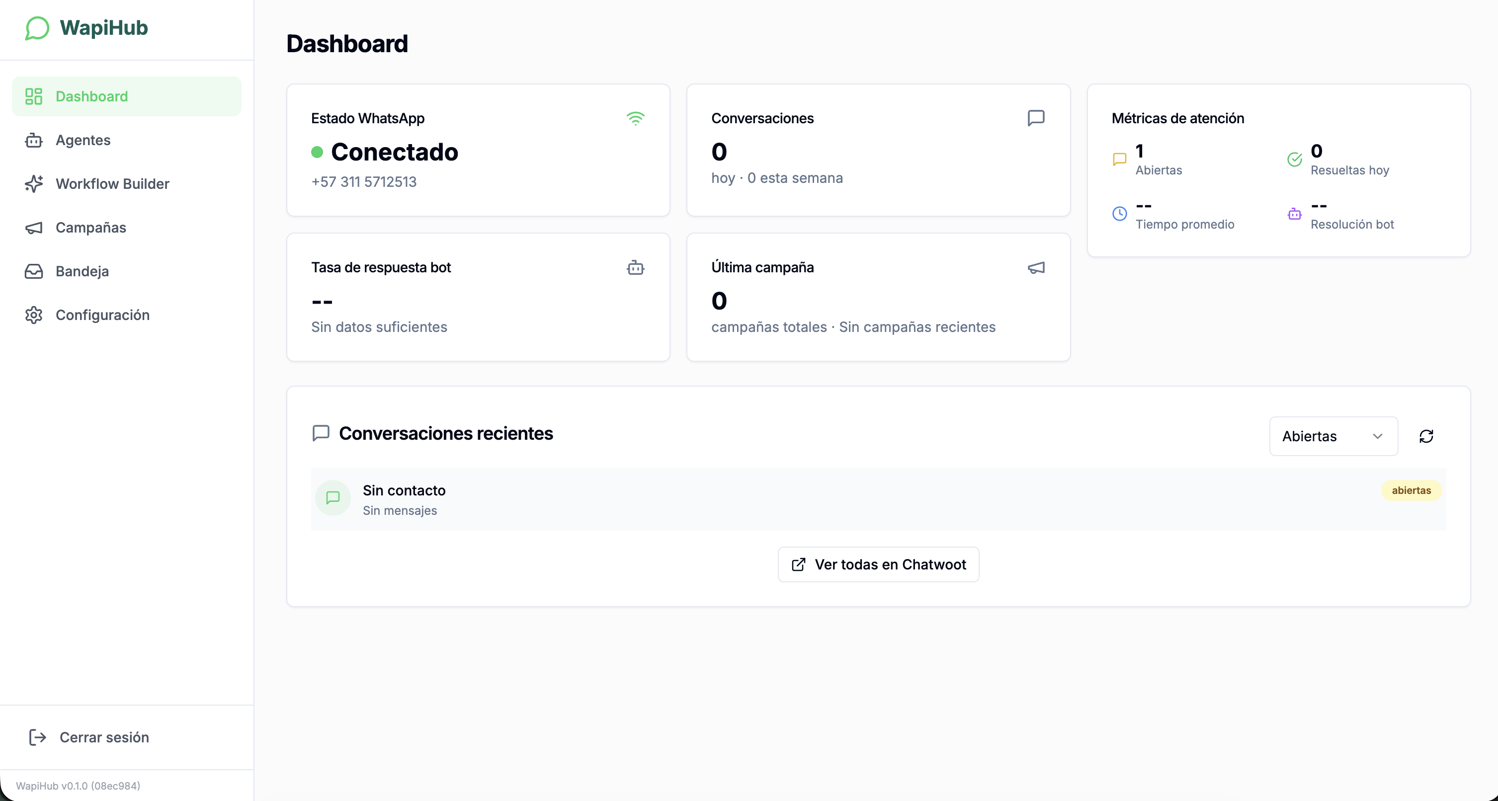 Dashboard principal de WapiHub